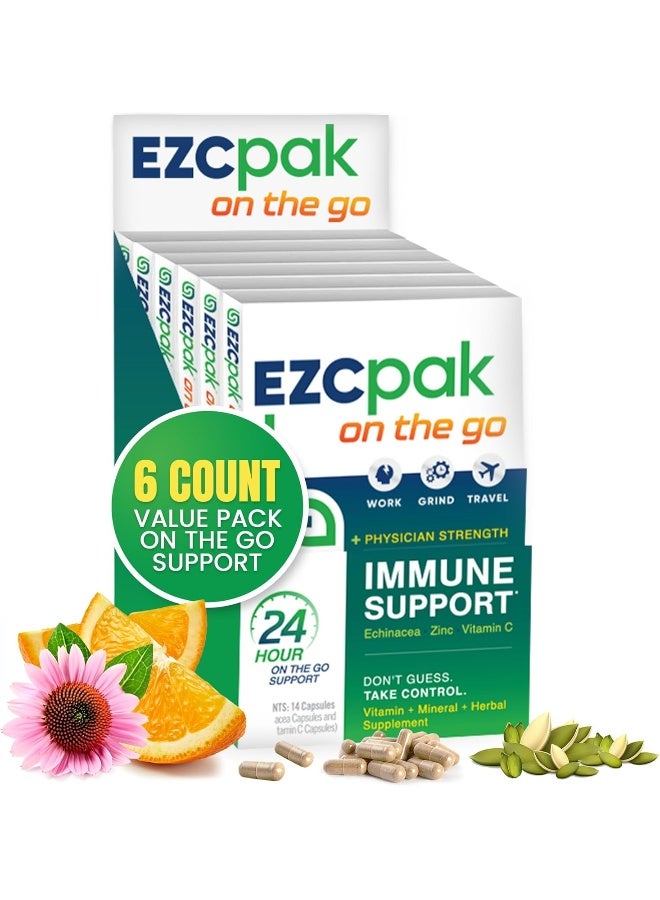 EZC Pak On The Go Immune System Booster with Echinacea, Vitamin C and Zinc - Immune Support for Adults (Pack of 6) - Image 1